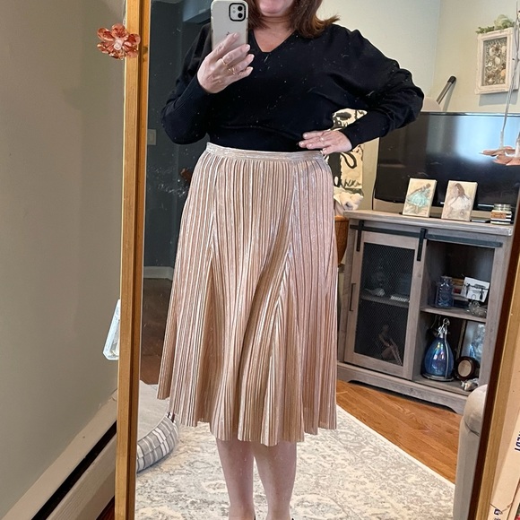 Anthropologie Maeve peach metallic accordion midiskirt S - Picture 10 of 13